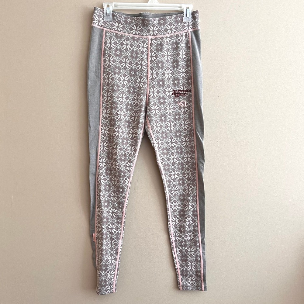 Kari Traa Rose 100% Wool Base Layer Leggings Grey Pink Jackson Hole Nordic Large